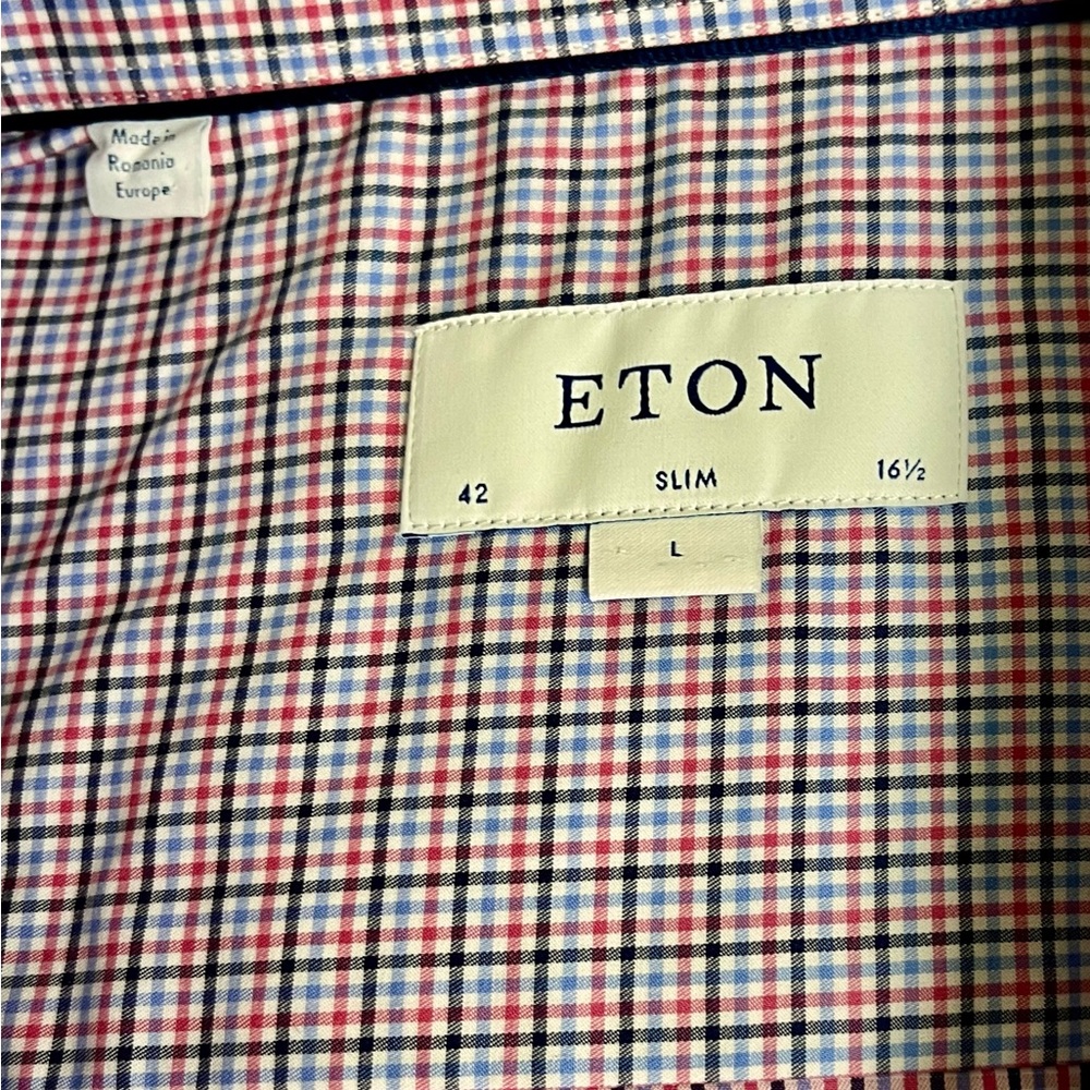 ETON Men's Slim Fit Checkered Shirt - Red, Blue, White